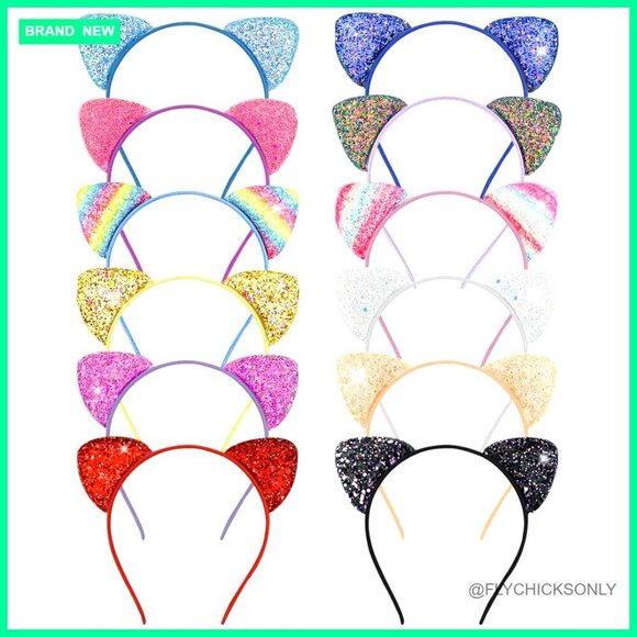 Accessories - 12 Pack Sequin Cat Ears Headbands, Glitter Hair Accessories for Daily Wear and